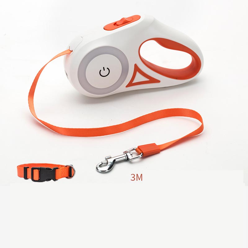 Retractable Dog Leash with Collar — One-Hand Brake & Lock
