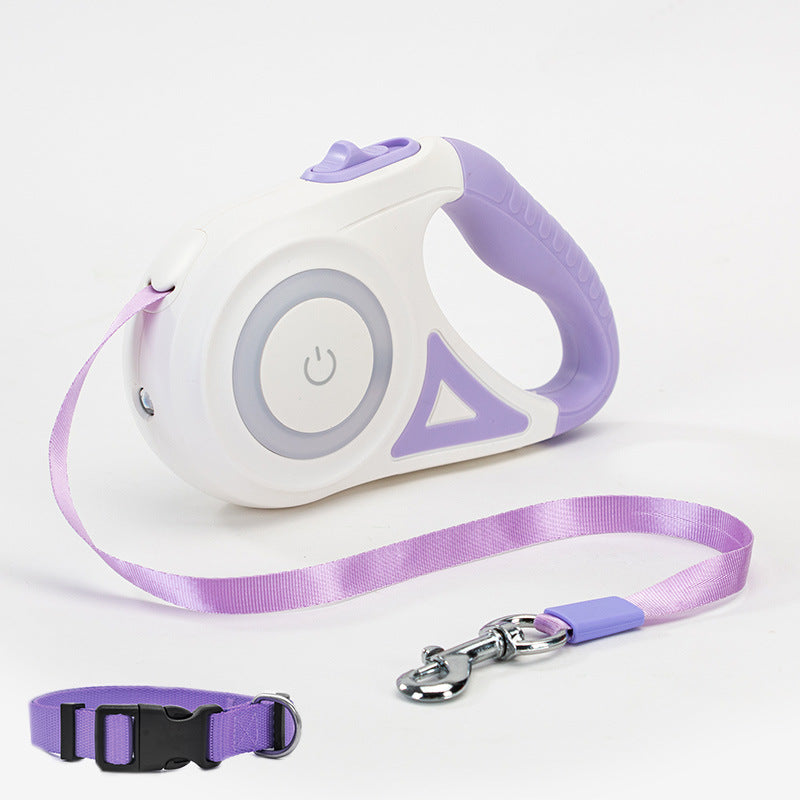 Retractable Dog Leash with Collar — One-Hand Brake & Lock