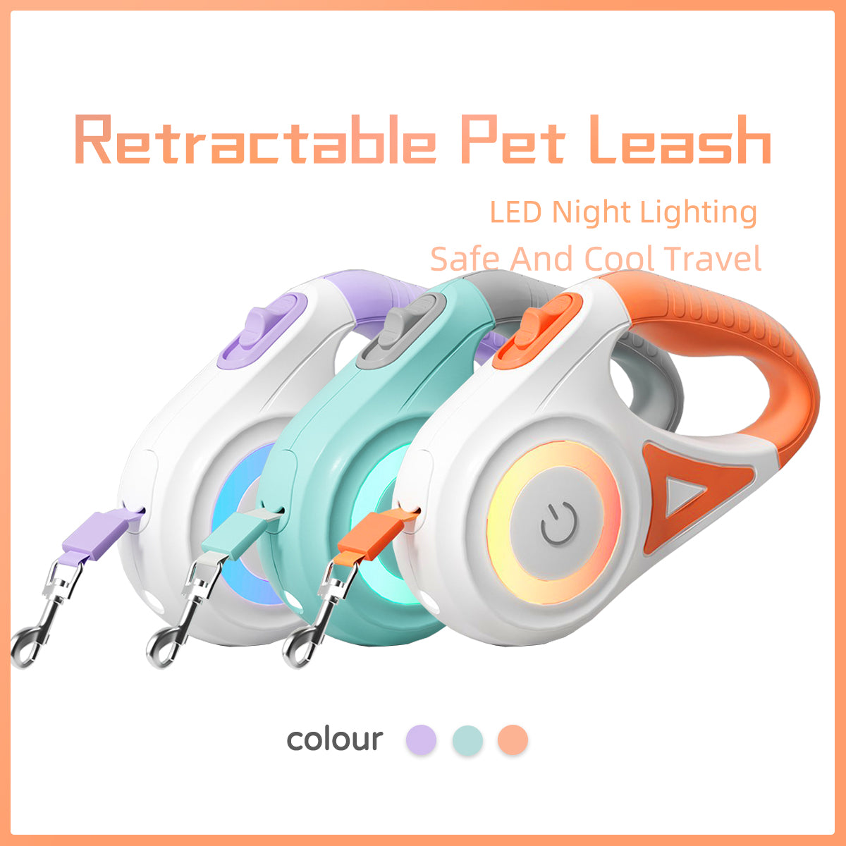 Retractable Dog Leash with Collar — One-Hand Brake & Lock