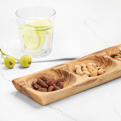 3-Section Olive Wood Dish – Handmade Serving Piece for Everyday Use