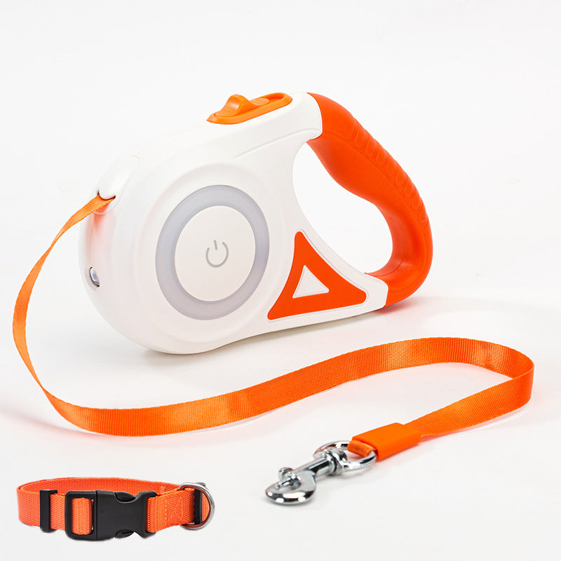 Retractable Dog Leash with Collar — One-Hand Brake & Lock