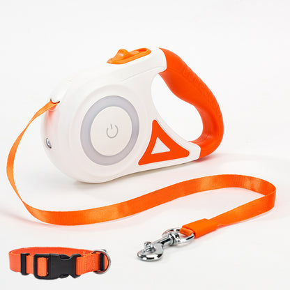 Retractable Dog Leash with Collar — One-Hand Brake & Lock